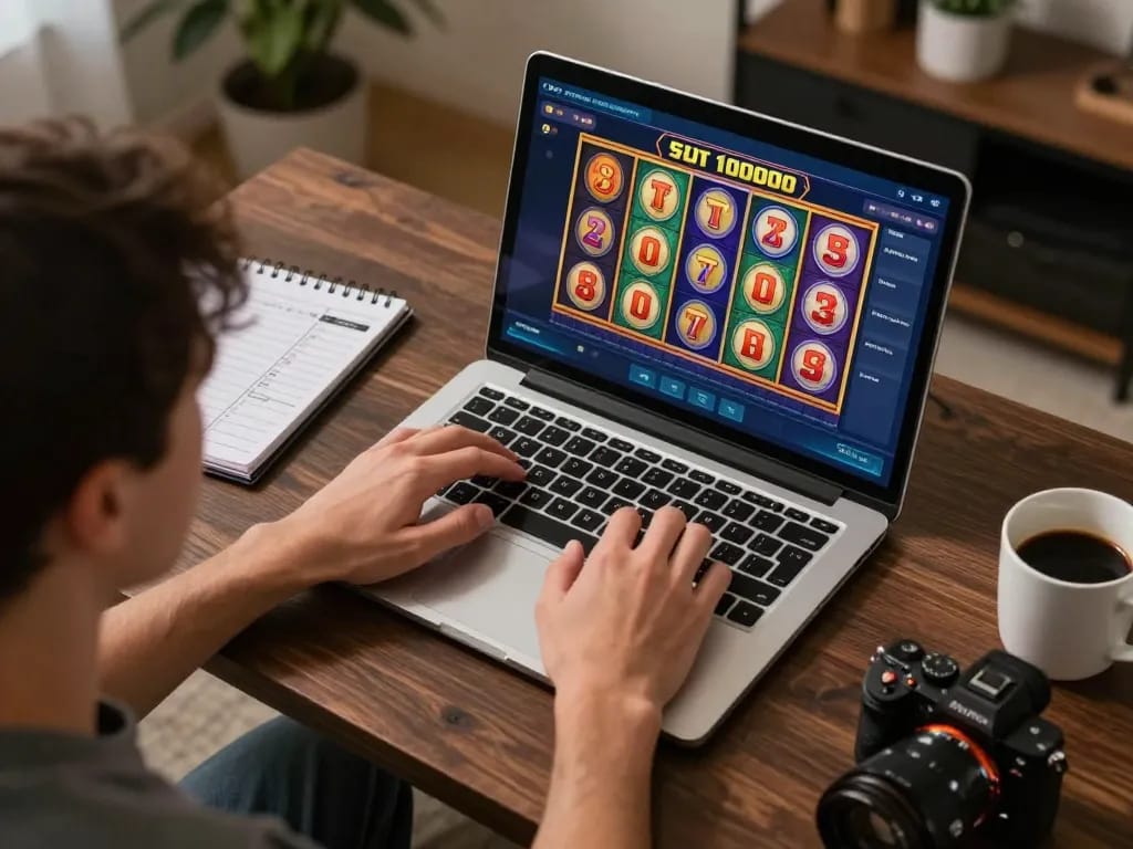 Engaging gameplay on slot depo 10000 with vibrant slot graphics and strategic gaming setup
