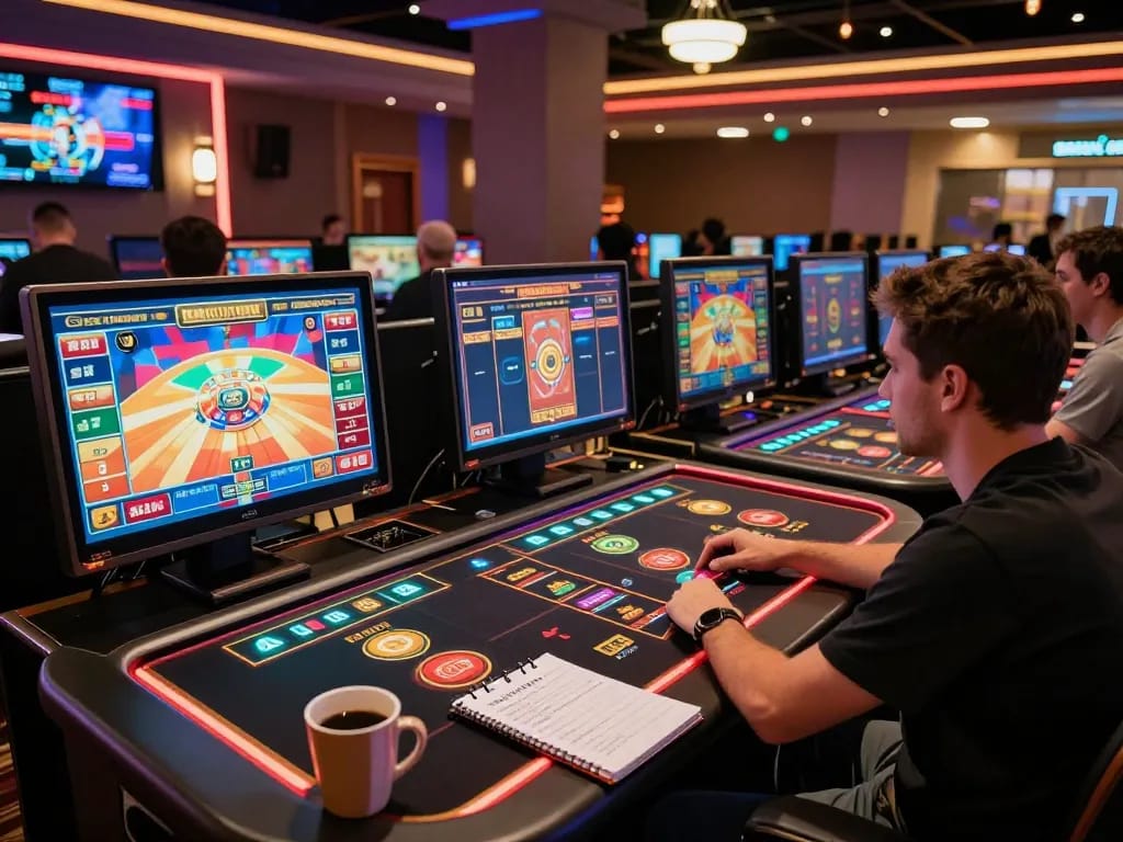 Player engaging with 23Win's online casino, showcasing vibrant gaming setup