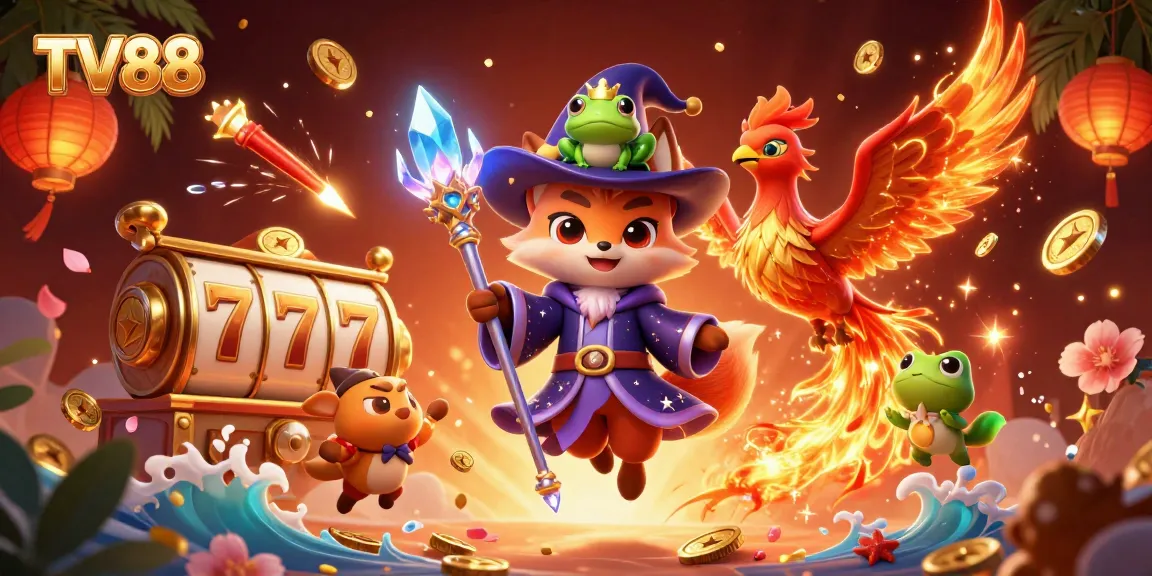 Engage with thrilling slots at TV88 with magical characters in an enchanting casino scene.