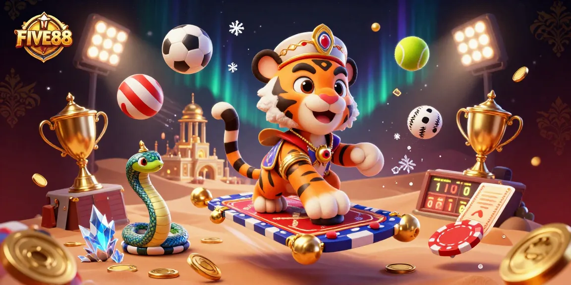 Experience exciting gameplay with FIVE88's vibrant gaming scene featuring animated characters and sports elements.
