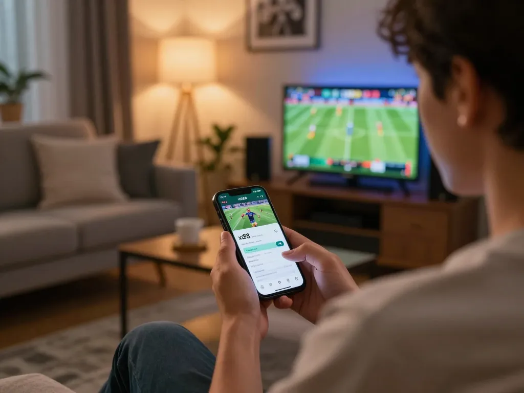 Placing bets using link xo88 on a smartphone during an exciting live sports match.