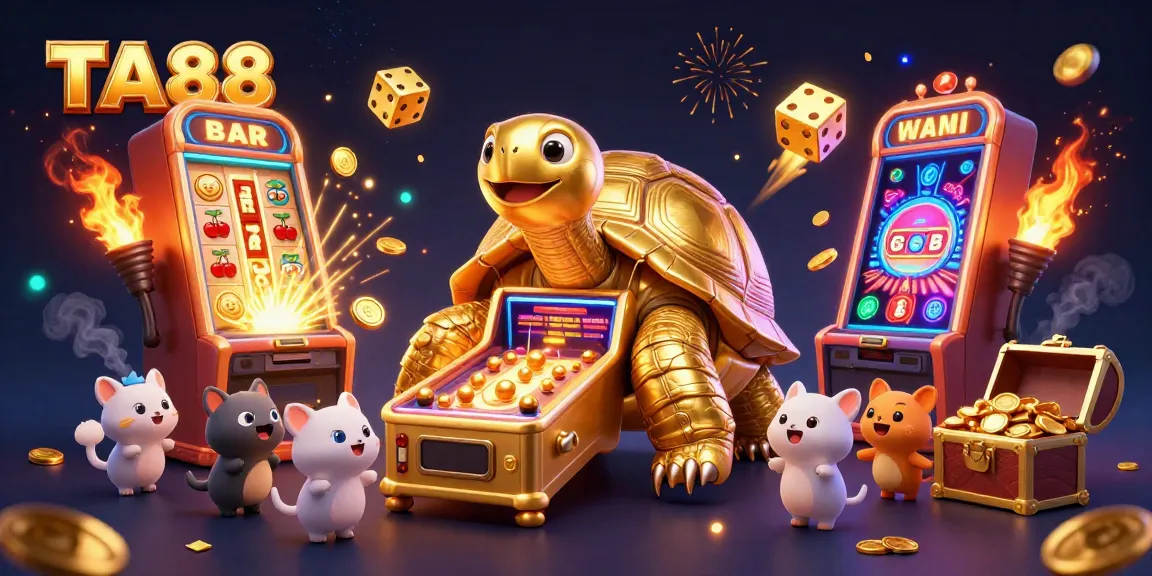 Experience TA88's vibrant casino games with an exciting jackpot-themed illustration featuring animated characters.