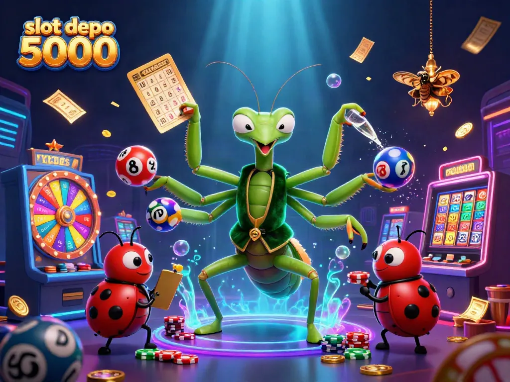 Experience the excitement of slot depo 5000 with dynamic characters and game elements in a vibrant casino scene.