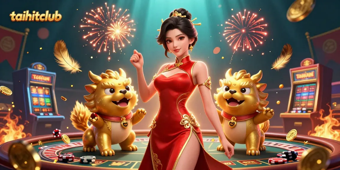 Experience thrilling wins at taihitclub with glamorous characters celebrating amidst casino excitement.