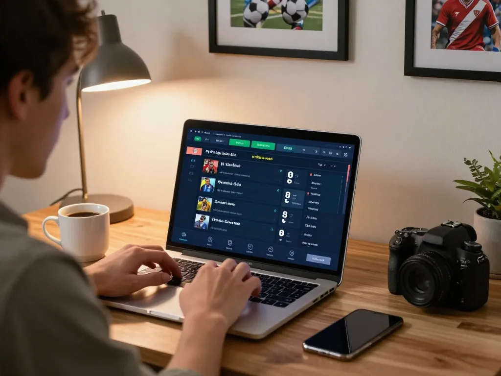 Excited user placing bets on tỷ lệ kèo nhà cái while enjoying a cozy home setup