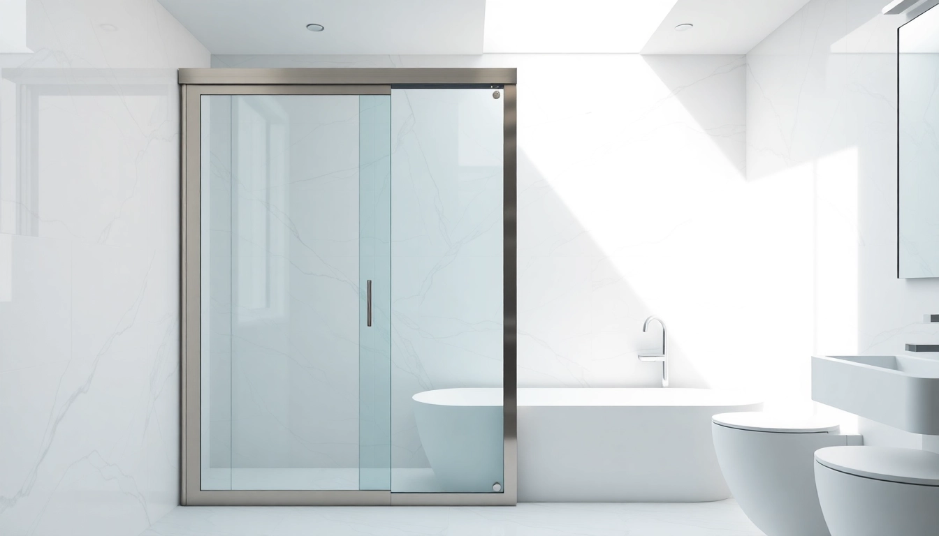 Showcase a sleek shower screen sliding door highlighting modern bathroom design.
