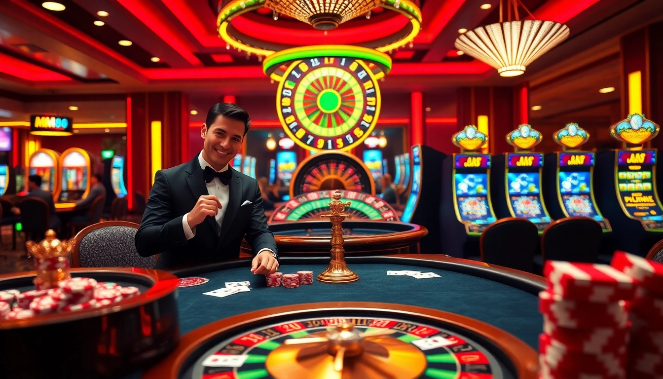 MM88 casino experience showcasing a live dealer table with vibrant chips and cards, inviting players to join.