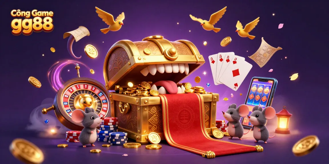 Cổng Game gg88 showcases captivating casino elements with vibrant golden coins and dynamic gameplay.