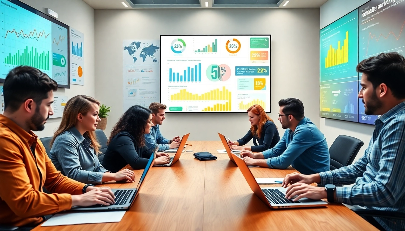 Professional team brainstorming Digital Marketing tactics in a bright, collaborative workspace.