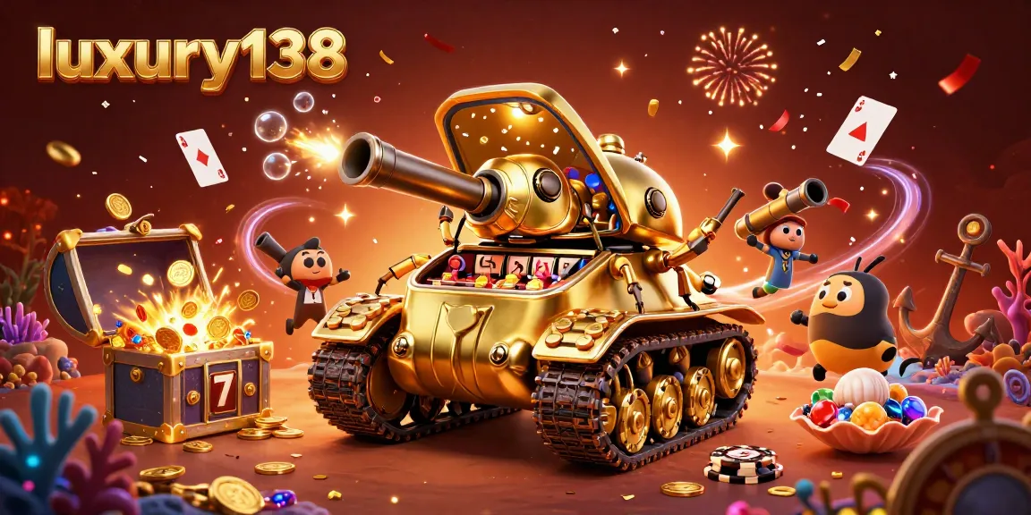 Experience the excitement of luxury138 with this vibrant casino scene full of coins and games.