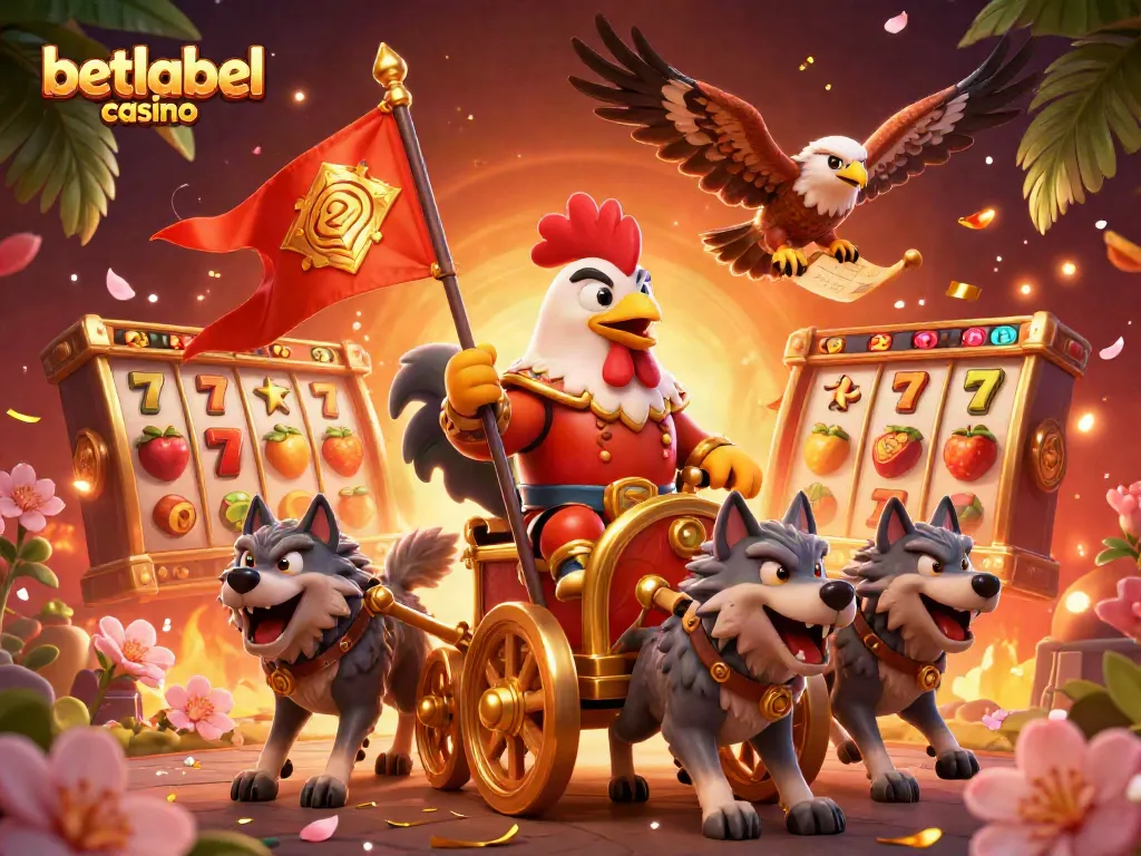 Spin the reels and win at BetLabel Casino with a vibrant 3D illustration showcasing dynamic gaming elements.