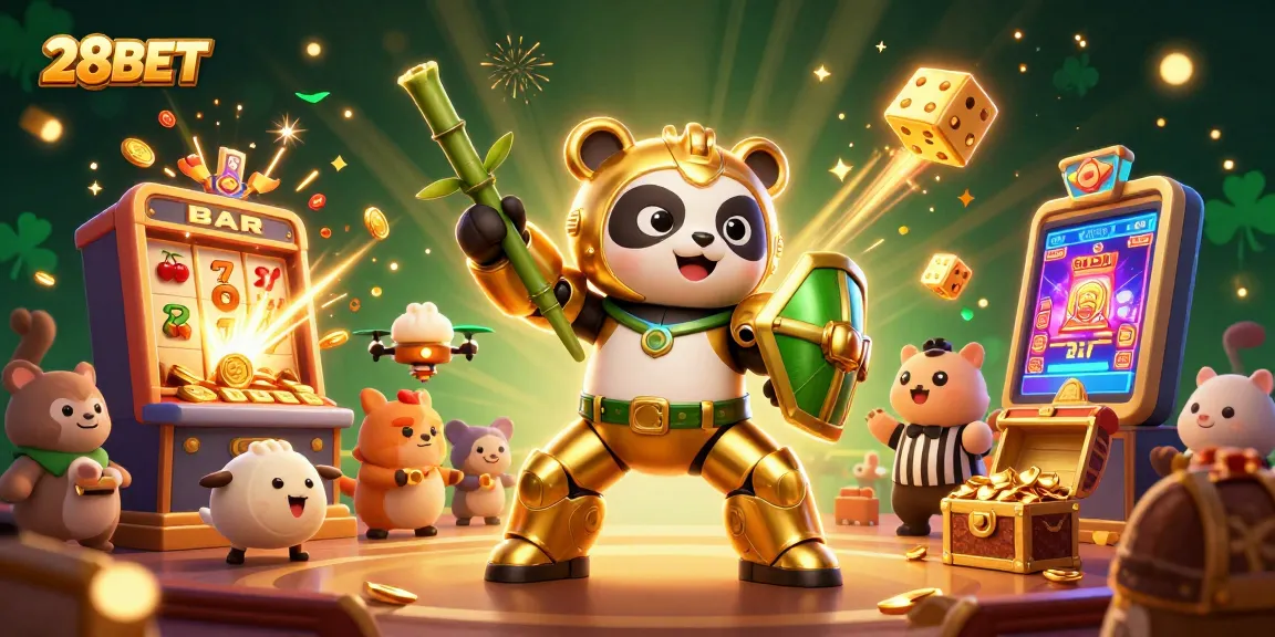 28BET offers a vibrant casino experience featuring slots, gaming elements, and unique characters in action.