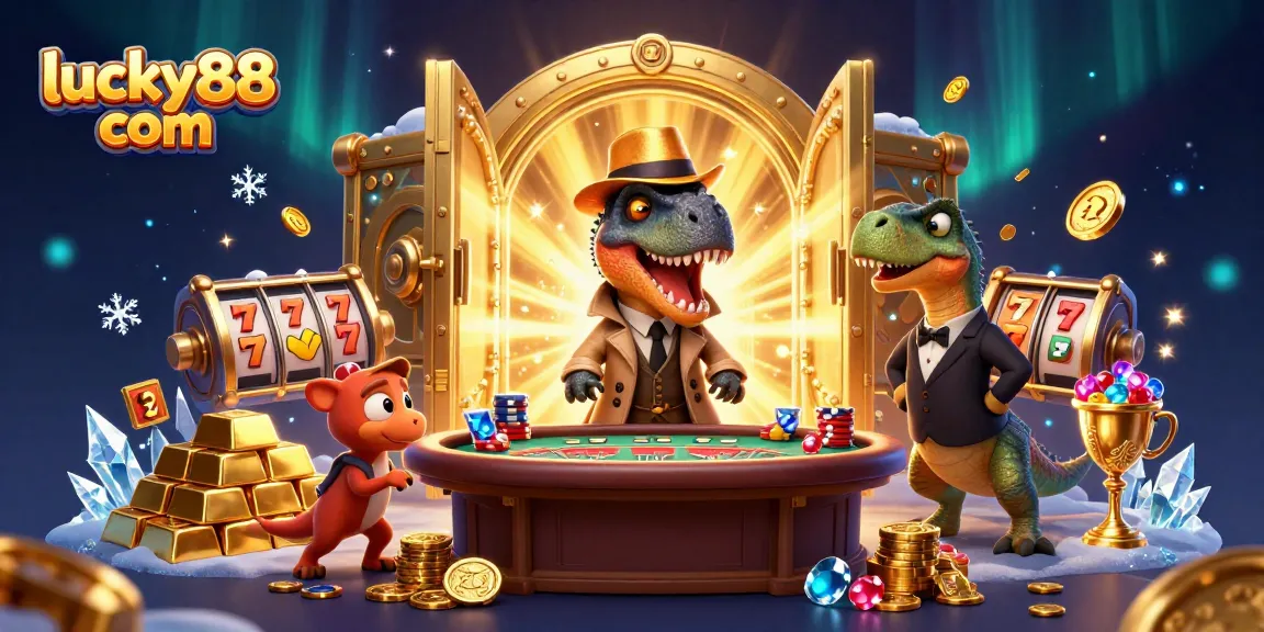 Experience thrilling luck at the blackjack table with lucky88 com's vibrant cartoon illustration.