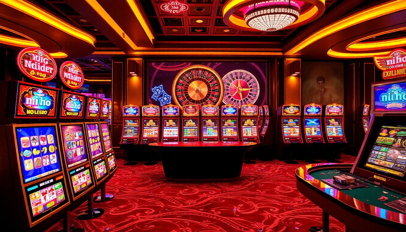 Experience the thrill of nổ hũ with vibrant slot machines and casino atmosphere.