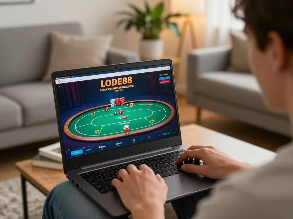 Engaging gaming moment on LODE88 platform during online poker session, showcasing the thrill of betting.