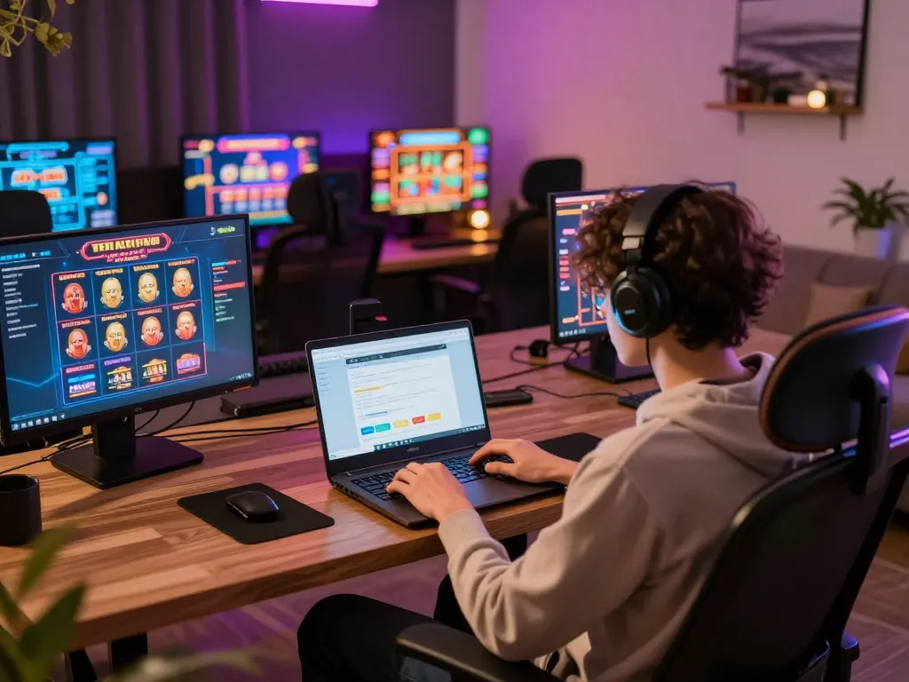 Engaging moment using the LC88 link for online casino gameplay at home with vibrant game displays.