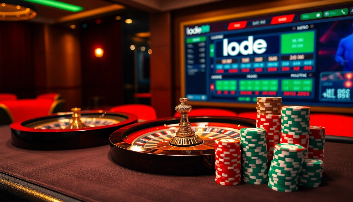 Experience thrilling gameplay at lode88, where poker chips and roulette wheels captivate players.