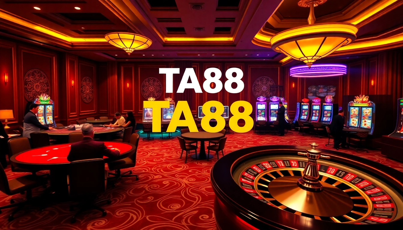Excited players at a luxurious TA88 online casino poker table, enjoying high-stakes gaming.