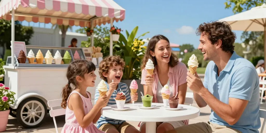 Family enjoying rokok88 alternatif ice cream on a sunny day