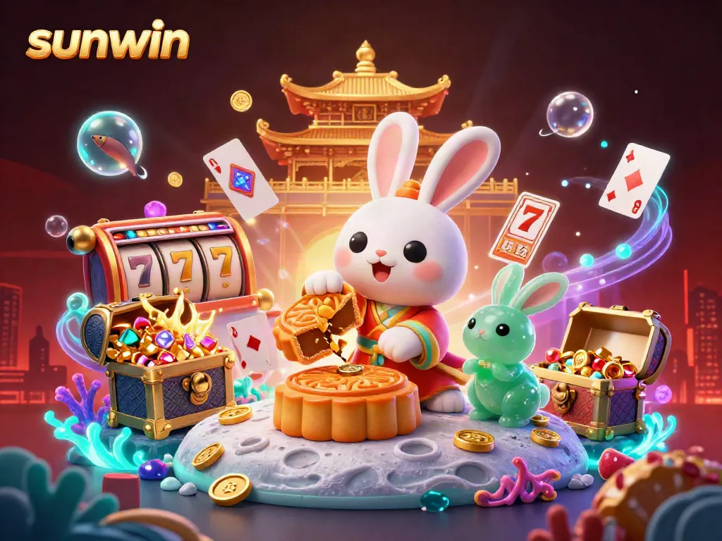 Experience immersive gameplay with sunwin, featuring a lunar scene of a moon rabbit and poker chips.
