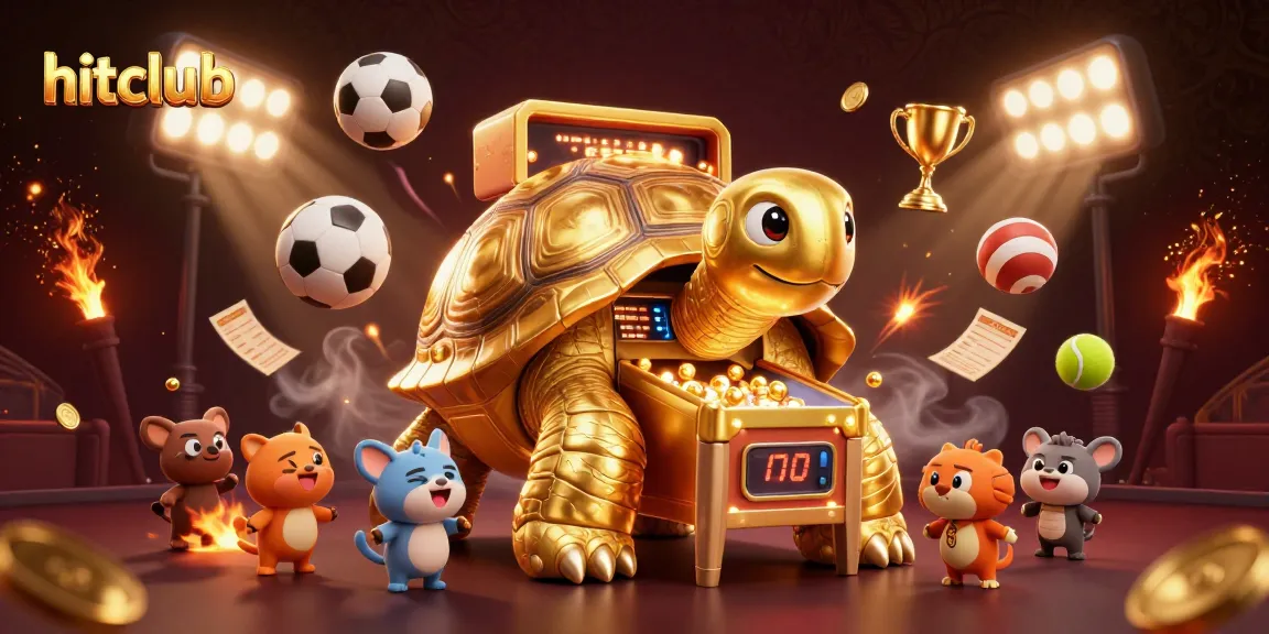 Engage the hitclub excitement with a lively golden tortoise pinball machine scene, featuring dynamic sports elements.