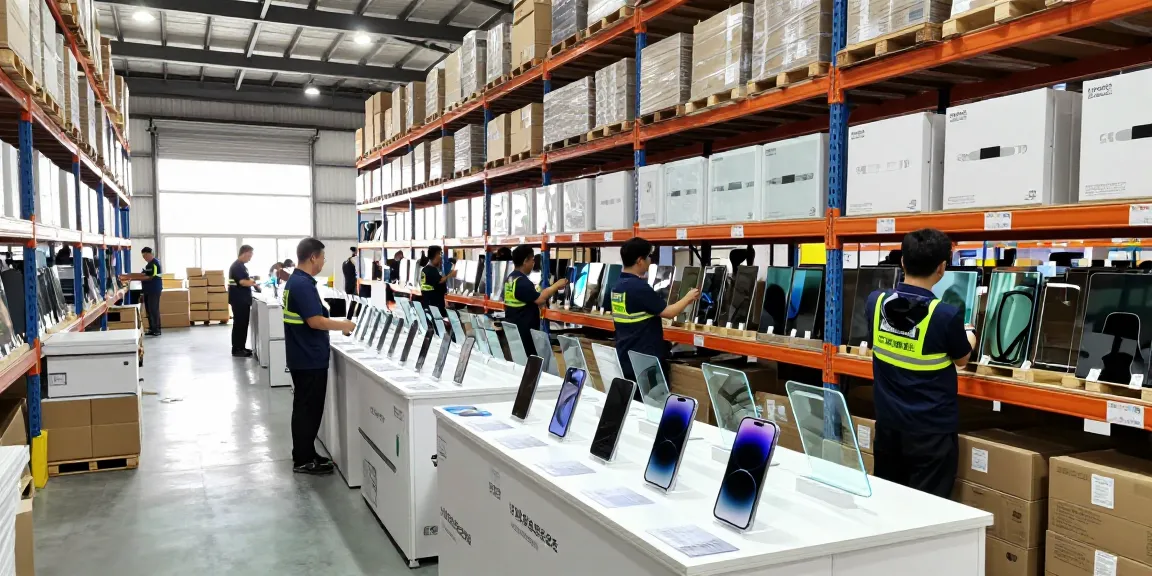 Mobile Tempered Glass Wholesale products organized in a busy e-commerce warehouse with staff ready for shipping.
