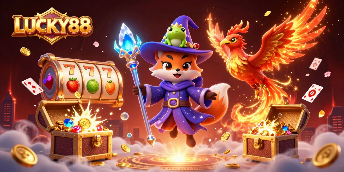 Engage with the LUCKY88 slot game, featuring vibrant characters and dynamic elements for thrilling gameplay.