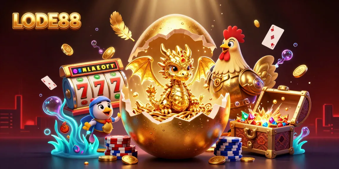 LODE88 offers thrilling online gambling experiences with vibrant scenes featuring vibrant poker chips and a crystalline gold dragon.