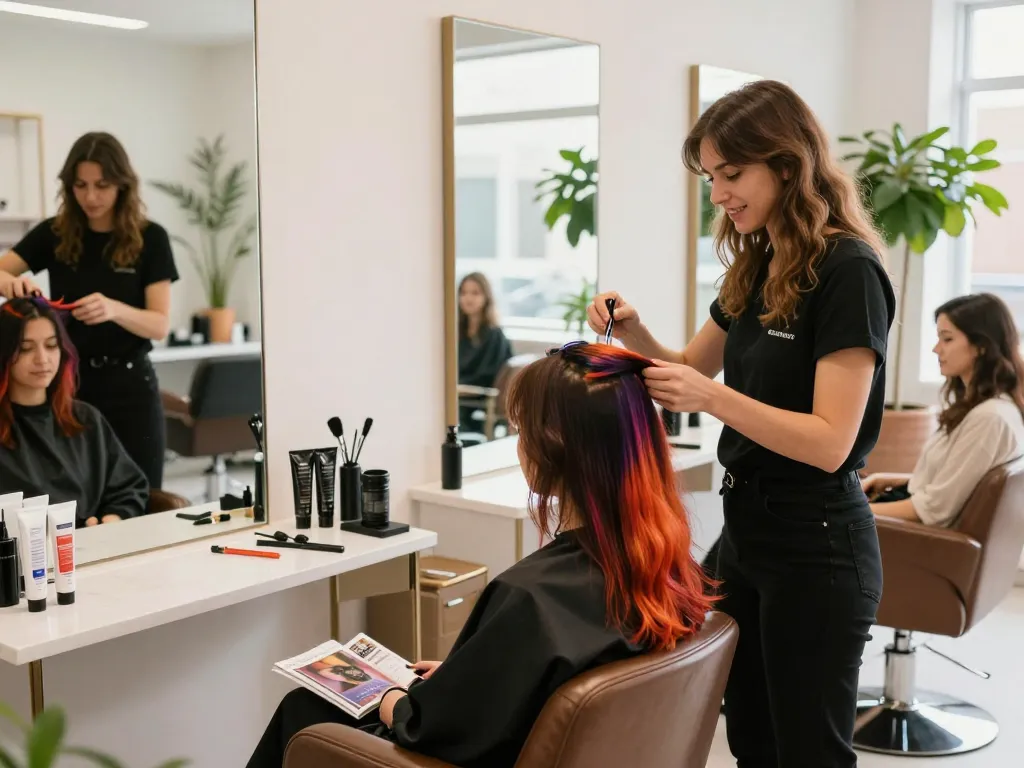 Un parrucchiere esperto applica il colore capelli parrucchiere in un vibrante salone.
