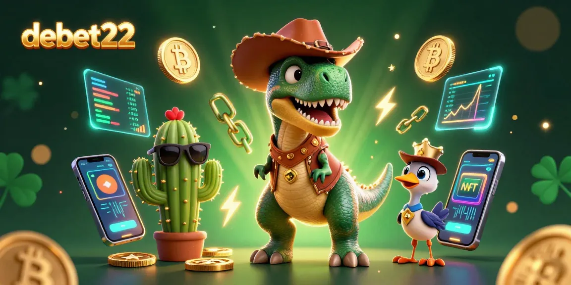 Experience thrilling gaming adventures with debet22's vibrant 3D casino illustration featuring dynamic characters and rich visuals.