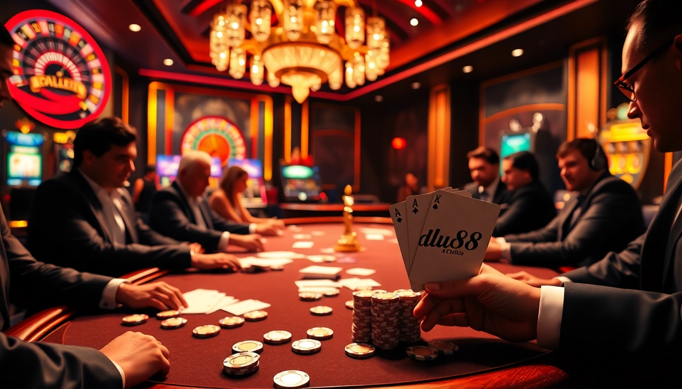 High-stakes poker at a luxury casino featuring du88-themed elements, capturing the excitement of gambling.