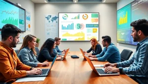 Professional team brainstorming Digital Marketing tactics in a bright, collaborative workspace.