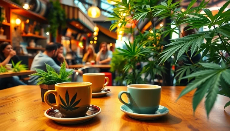 Profitez d'une expérience unique au Cannabis Coffee Shop lloret de mar avec des clients heureux sur fond verdoyant.