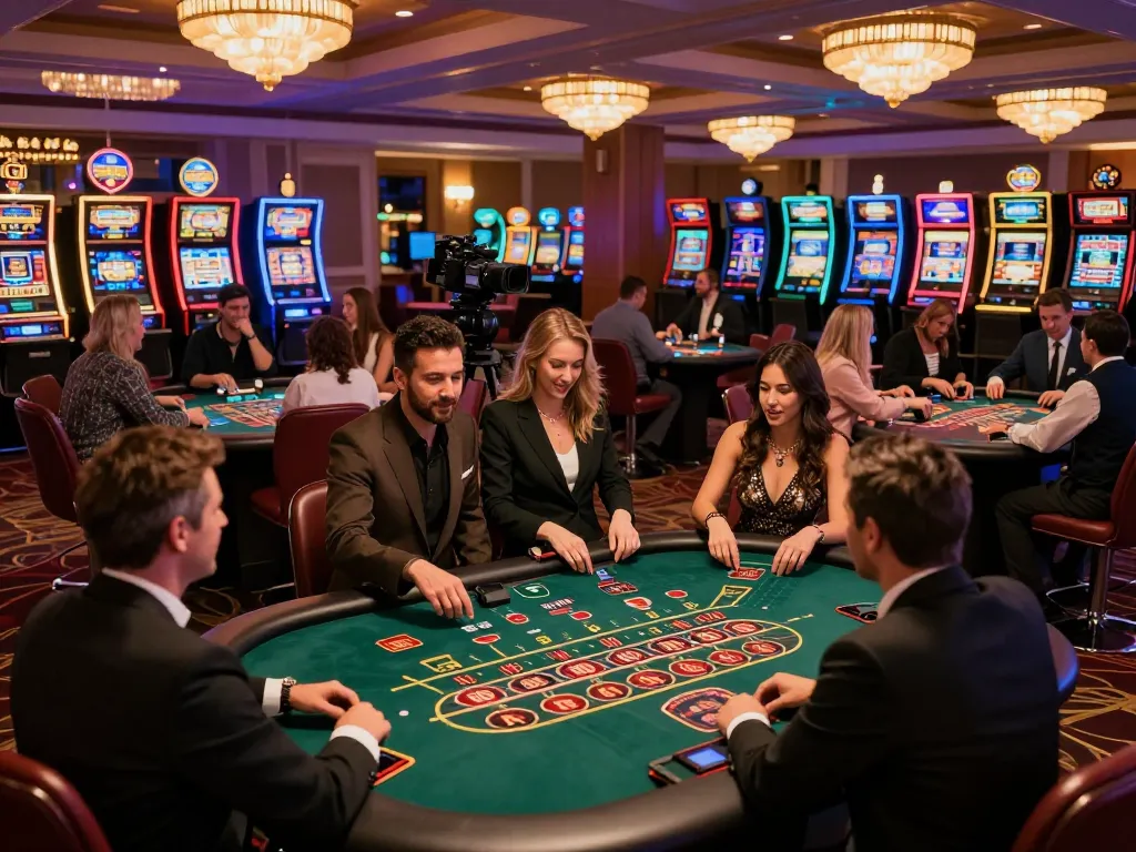 Sunwin players enjoying an immersive casino experience with vibrant games and lively atmosphere