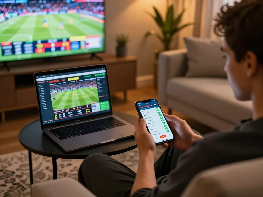 Engaging in sports betting on mobile app, showcasing live odds and strategic insights with focus on debet.