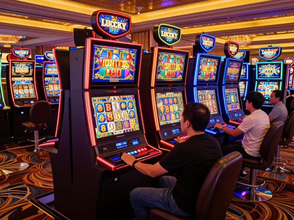 Players enjoying Lucky 88 slot machines in a vibrant casino environment filled with excitement