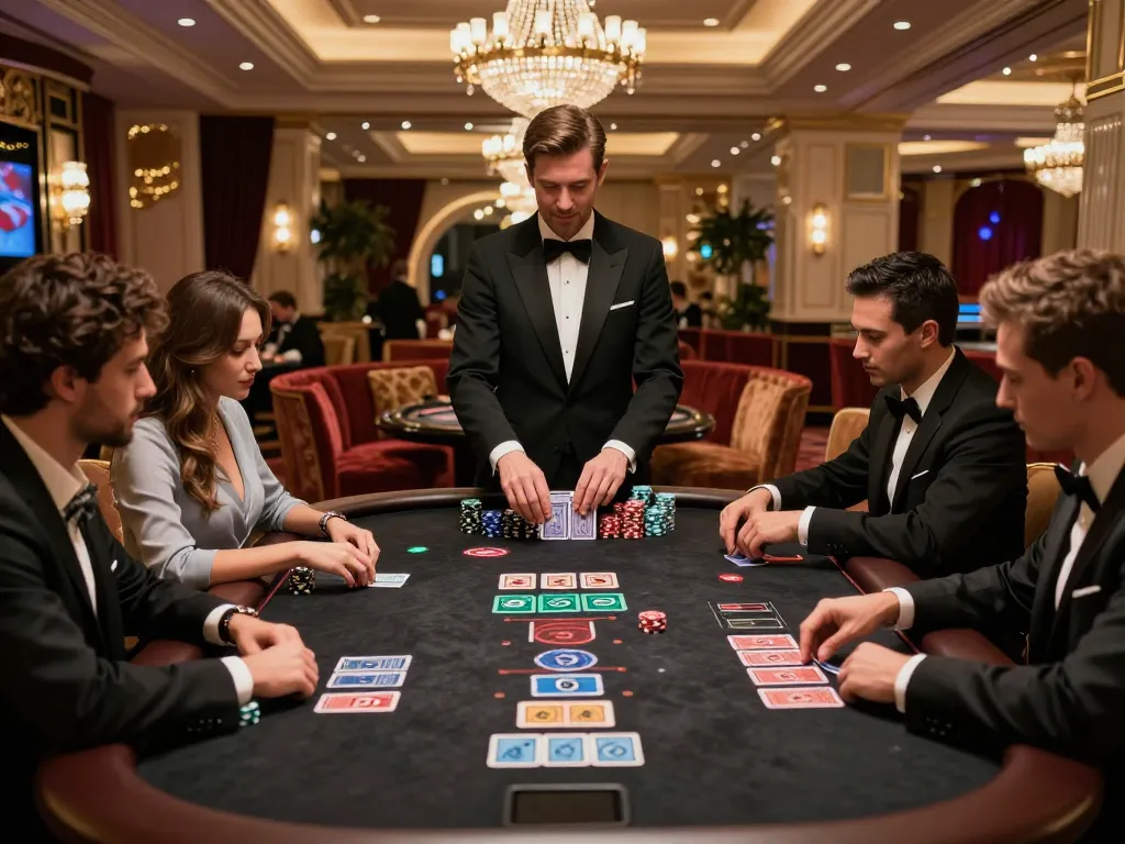 cm88z players making strategic decisions at blackjack table in Vegas casino