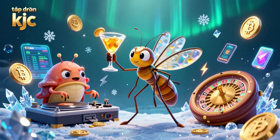 Engage with the vibrant world of tập đoàn kjc featuring a 3D mosquito mascot, trilobite DJ, and golden roulette elements.