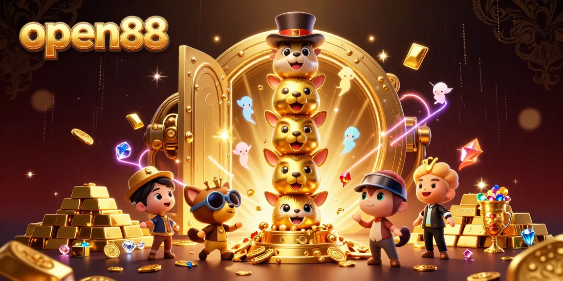 Experience the thrill of open88 with vibrant casino elements, treasure, and excitement in this captivating illustration.