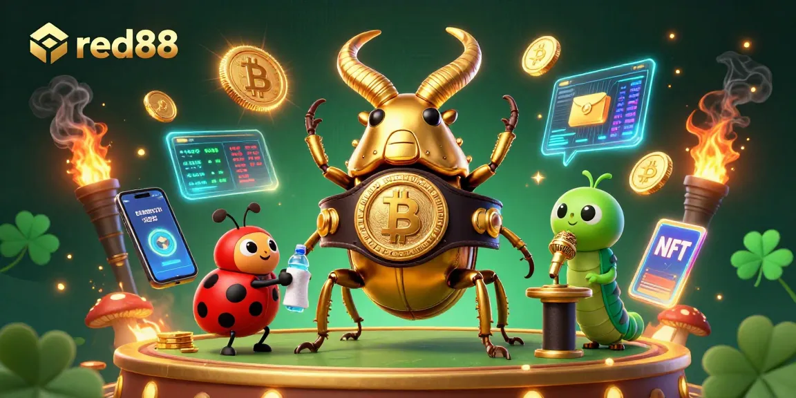 Join the action at red88 with a vibrant 3D casino scene featuring epic characters and cryptocurrency elements.