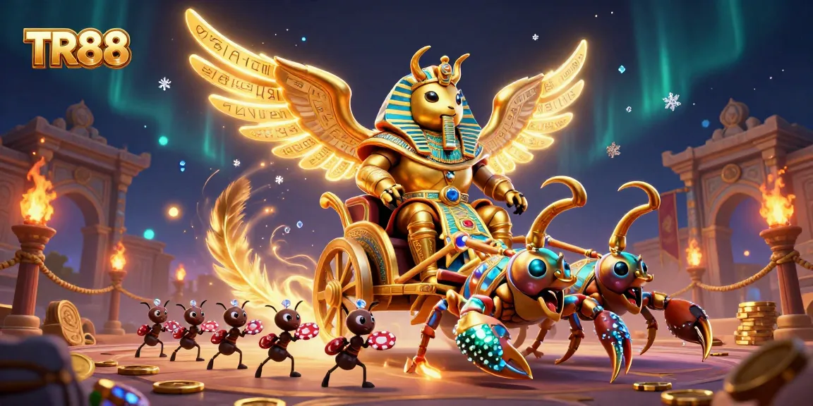 Engage in thrilling gaming at TR88 with golden scarab beetle and ornate scorpions showcasing excitement.