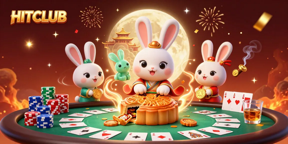 Engage with HITCLUB's colorful 3D casino scene featuring the lunar rabbit bringing excitement in gameplay.