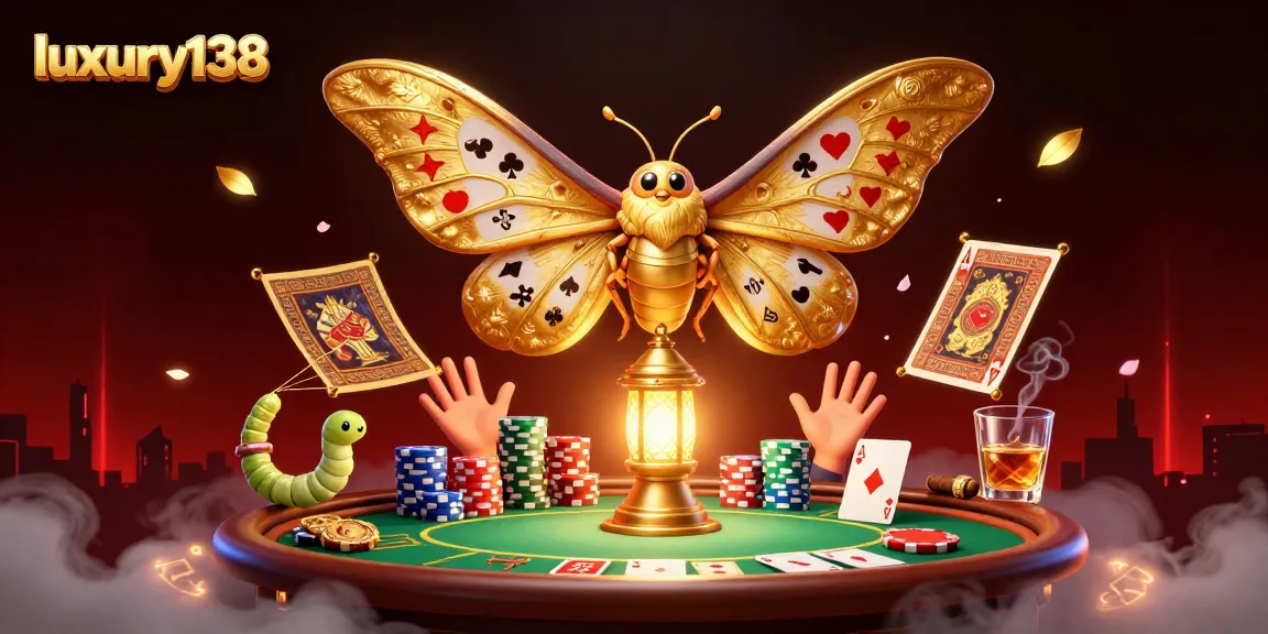 Experience luxury138 gaming excitement with a vibrant 3D casino illustration featuring dynamic poker elements.