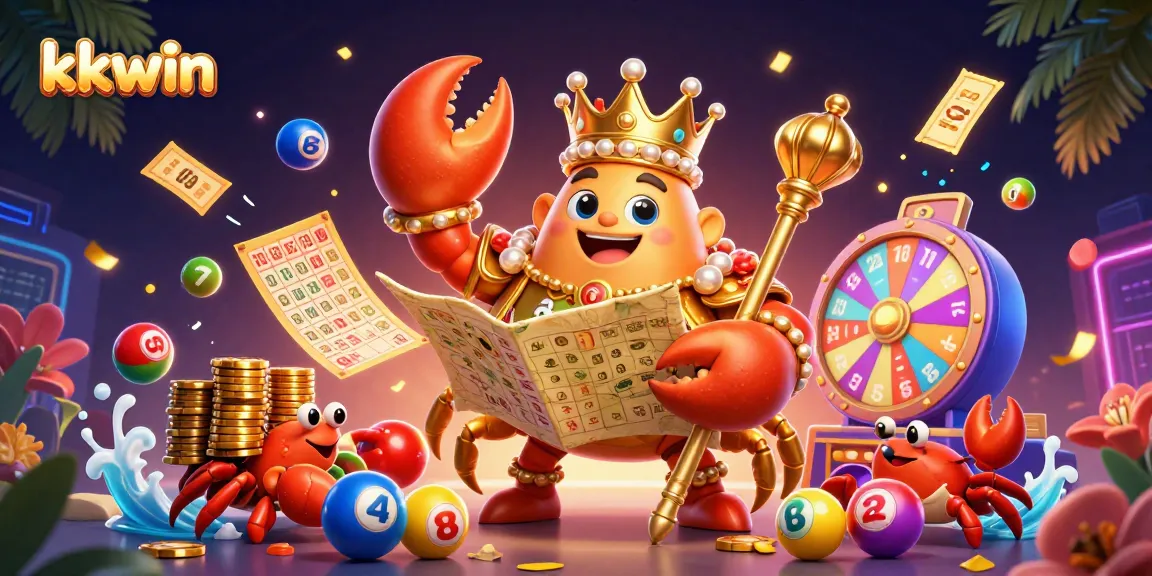 kkwin showcases an exciting casino scene with a golden crab emperor amidst vibrant lottery elements and thrilling visuals.