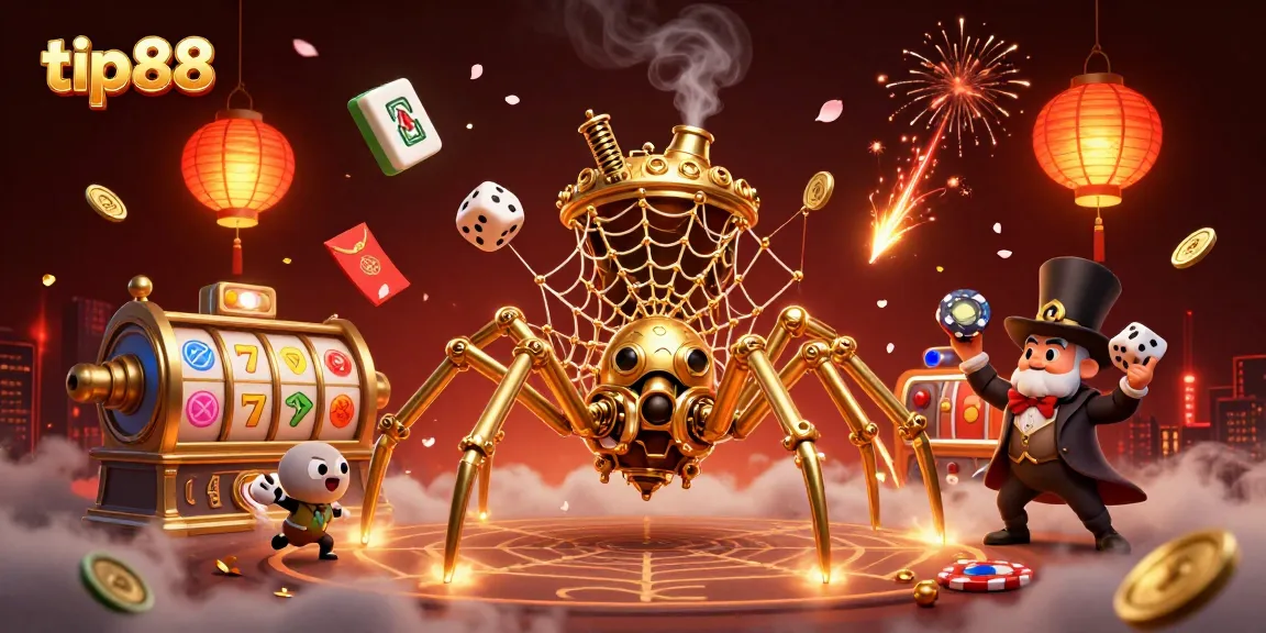 Experience thrilling slots with tip88, featuring a stunning steampunk spider scene captivating players.