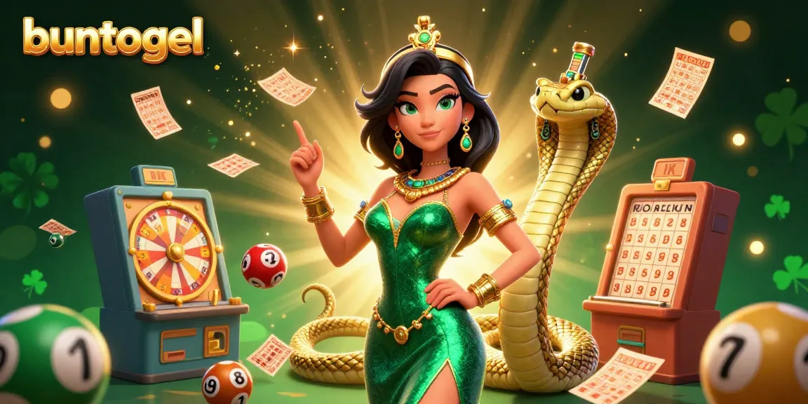 Buntogel offers a vibrant illustration depicting thrilling lottery gaming with stunning visuals and dynamic elements.