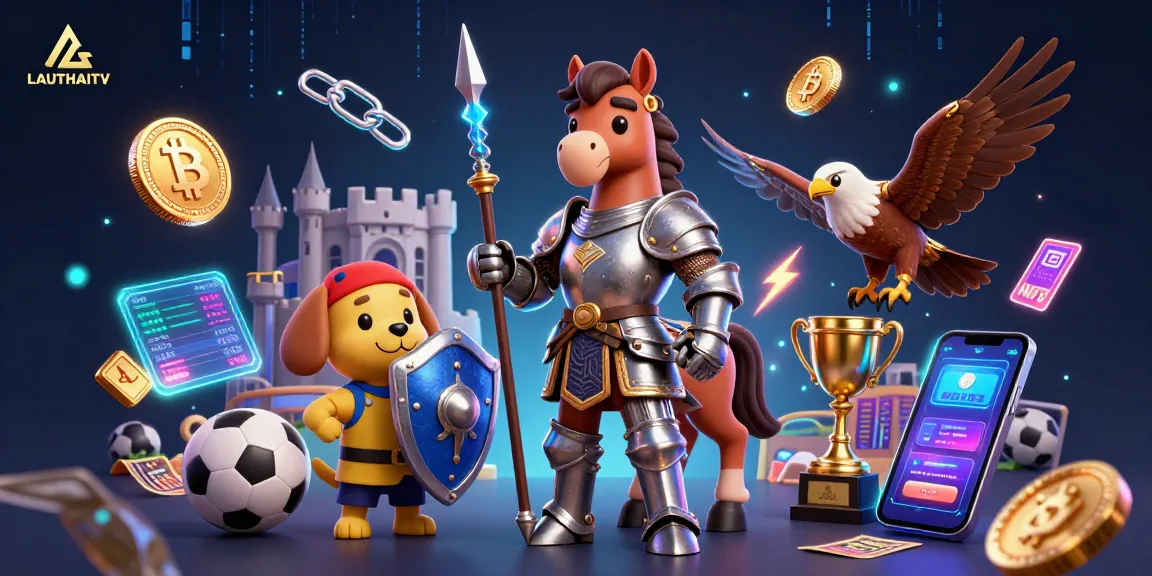 LAUTHAITV showcases sports betting excitement with dynamic 3D characters and financial symbols.