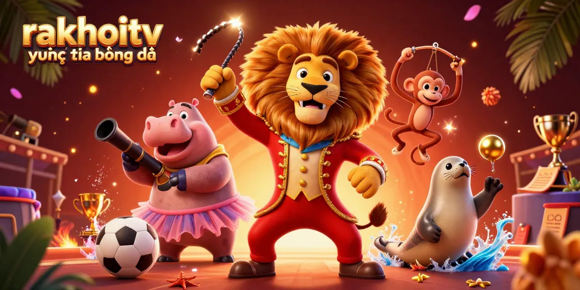 Experience live sports action with rakhoitv trực tiếp bóng đá, showcasing vibrant characters and dynamic betting elements.