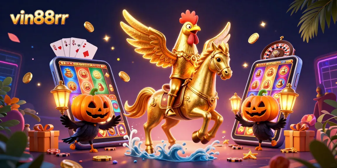 Engage with vin88rr's vibrant casino environment featuring unique characters and thrilling game elements.