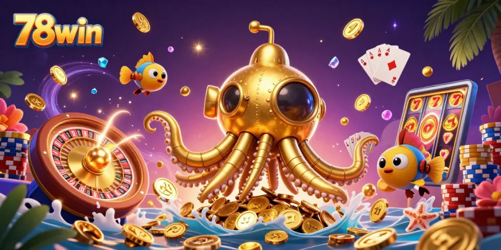Spin to win with 78win's golden kraken and nautical treasures in an exciting casino adventure.